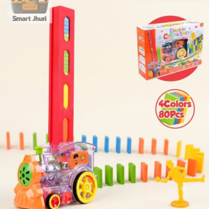 Electric domino train toy with automatic domino laying function, 80 colorful domino blocks for kids