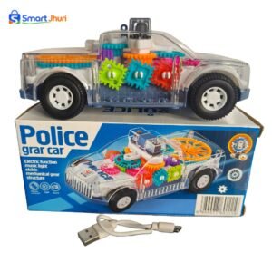 Gear police car toy with transparent body showing moving mechanical gears