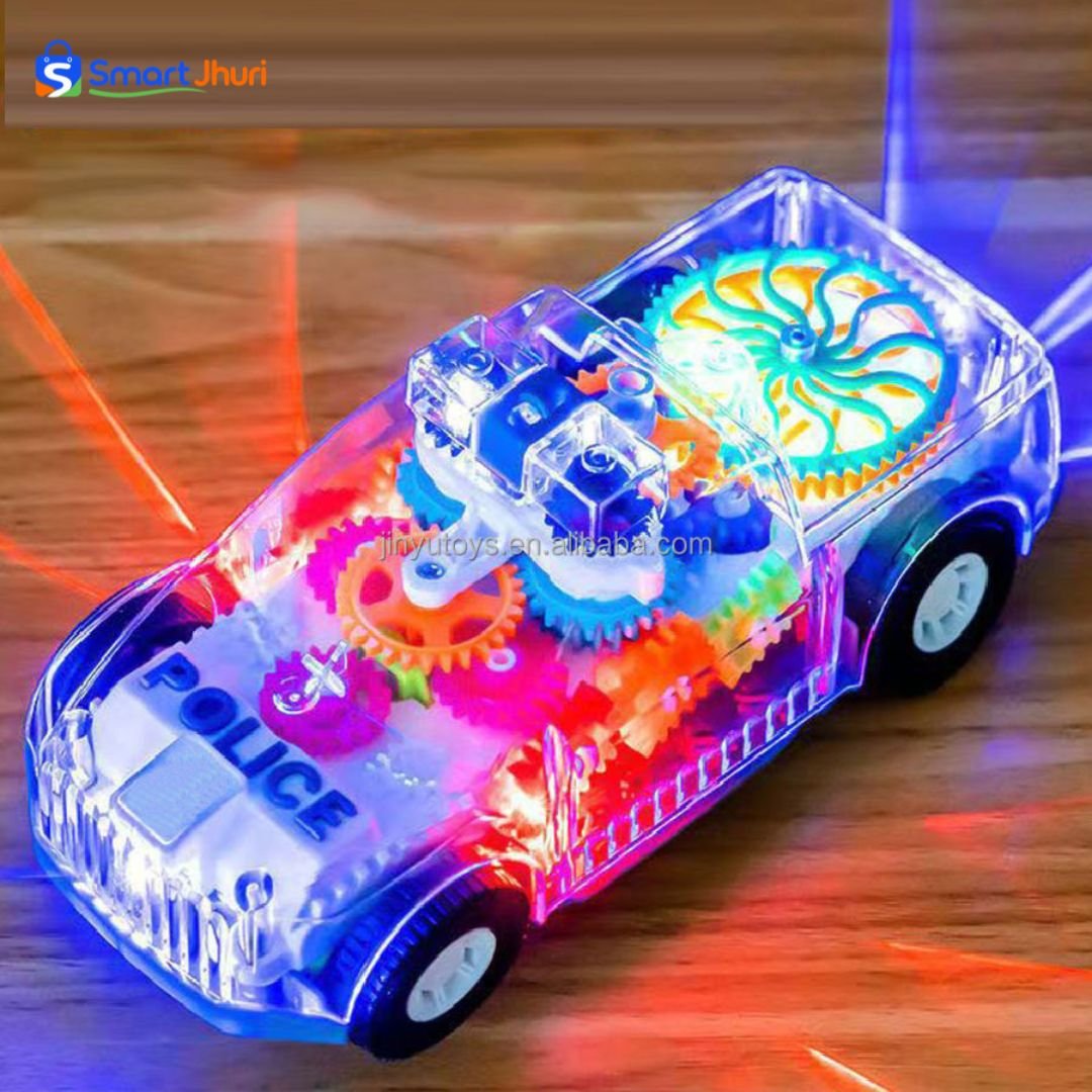 Gear police car toy with transparent body showing moving mechanical gears