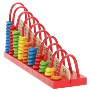 Colorful wooden arch abacus with red frame and rainbow beads for kids math learning